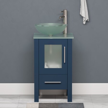 Cambridge Plumbing 18 Inch Modern Wood and Glass Vanity with Brushed Nickel Plumbing 8137BS-BN